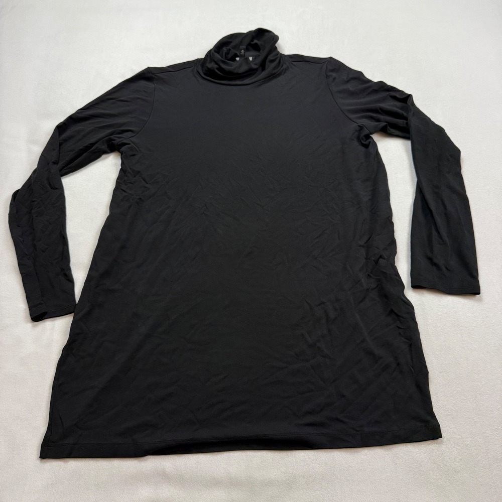 Eileen Fisher Womens Black 100% Silk Turtleneck Long Sleeve Tunic Top Size M
